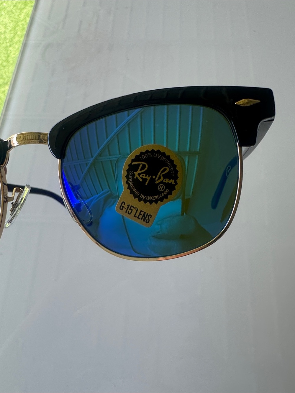 Ray-Ban Clubmaster Sunglasses - Black Frame, Blue Mirrors - Picture 2 of 9